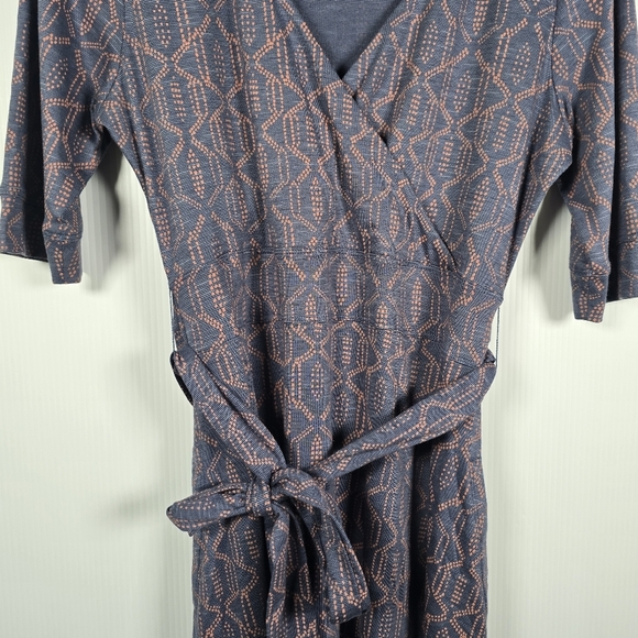 Toad & Co Dress Womens Cue Faux Wrap Cafe Dress Blue Batik Elbow Sleeve Size S - Picture 5 of 13